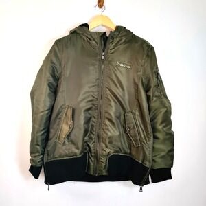 Y2K Bebe Green Satin Logo Side/Front Zip L Hooded Bomber Jacket Old Money Preppy